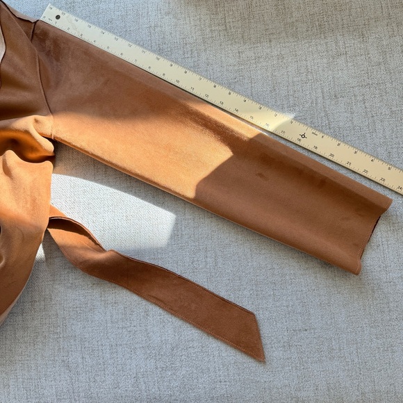 ZARA Brown Tan Faux Suede Patchwork Jacket Trench Coat - Picture 11 of 15